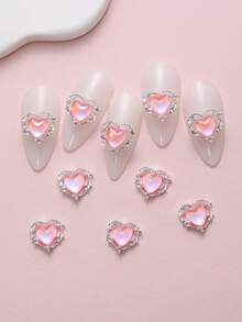 10 piezas de encantos de uñas de plata con forma de corazón, gemas de uñas de aleación 3D, joyería de arte de uñas con forma de corazón de metal, para suministros de manicura con estilo Y2K