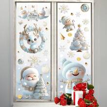 9PCS/Set Christmas Window Cling Stickers ,Happy Christmas Snowman Elk Decal White Stereo Static Sticker For Home Shop Display Winter Glass Christmas Decoration