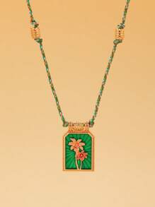 1pc Fashionable Minimalist Colorful Heart-Shaped Tarot Card Pendant Necklace, Suitable For Holidays Gift And Daily Wear