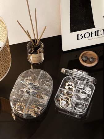 1pc Portable Jewelry Storage Box, Earrings, Earrings, Necklace, Anti-Oxidation Storage Box, Jewelry Sorting Artifact, Ring, Earrings Storage Box, Transparent And Gray Color Options