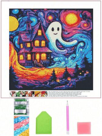 1/3 万圣节鬼魂风格 5D 钻石画套装，DIY 手工艺艺术，精美无框房间装饰，全圆钻石 DIY 套装，休闲减压秋季装饰礼物，完美点缀效果