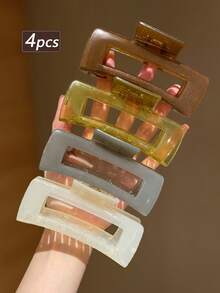 4 件女士时尚简约大方形发夹，适合日常发型，推荐作为女士发饰礼物发饰女爪夹秋季配饰秋冬发夹适合度假装女士 - 彩色 - 查看 4