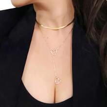 2-Piece Kit With Hollow Double Heart + 18K Gold-Plated Snake Bone Choker - Vàng - Xem 1