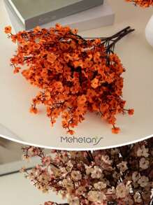 MEHELANY 10Pcs Flowers Artificial Babys Breath Orange Bean Paste Artificial Floral Fake Silk Patriotic Flowers Plum Blossom Flowers For Fall Season Day Harvest Thanksgiving Halloween Decor Home Indoor Outdoor Garden Decorations Office Wedding Floral Arrangement Table Centerpieces, Festivals Decor, Mexican Wedding Fall Party Day Of The Dead Supplies(1Pc Random Color)