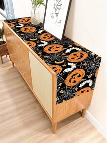 1 pieza Camino de mesa con estampado de calabaza, 4/6/8 piezas Individuales con estampado de temática de Halloween, adecuado para fiestas, cumpleaños, cenas, decoración de cocina y comedor, decoración del hogar y la vida para todas las temporadas