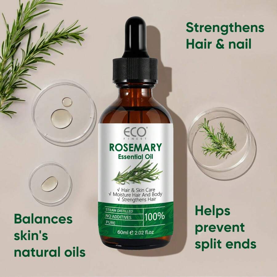 ECO FINEST 100% 纯天然迷迭香精油，用于护发、护肤、面部，包括发尾分叉