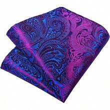 Silk Floral Necktie Set With Tie Clip, Handkerchief & Cufflinks - Hot Pink and Blue - View 9