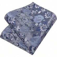 Silk Floral Necktie Set With Tie Clip, Handkerchief & Cufflinks - Silver and Sky Blue - View 9