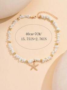 1pc Turquoise Beaded Necklace With Metal Starfish Pendant, Suitable For Women's Daily And Travel Wear - Multicolor - View 5