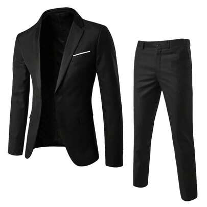 Men's Business Suit Set Professional Formal Wear Two-Piece Slim-Fit Suit Korean Style Best Man & Groom Wedding Attire