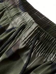 男士迷彩工装短裤一件装 - 夏季宽松速干短裤，适合休闲、海滩和户外活动，情人节礼物 - 軍綠色 - 查看 4