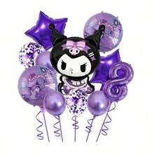 مجموعة إعداد المشهد مع بالونات مطبوعة بنجمة خماسية الأضلاع وشخصية كورومي من سانريو لحفلة عيد الميلاد المثالية والمفاجئة