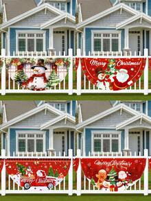 1pc Christmas Bunting Fan Flag, Watercolor Snowman Xmas Tree Design Bunting Flag,Polyester Fabric Fan-Shaped Flag, Christmas Snowman Santa Half Fan Banner Xmas Party Decoration, Christmas Decorations For Home 2025, Christmas Outside Garden Patio Decor - Multicolor - View 1