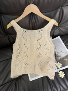Women's Retro Sleeveless Cardigan With Single-Breasted Design, Heavy Knit Vest Top For Early Autumn - Beige - View 2