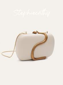 STEPHIECATHY 女士迷人奢华蛇纹五金装饰 PU 人造皮革手拿包品牌设计长金属链盒形手提包磁扣斜挎晚宴包多功能优雅钱包适合晚宴鸡尾酒会宴会约会礼物 - 彩色 - 查看 8