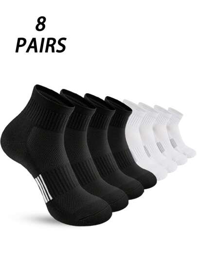 2/5/8 Pairs Men's Sports Socks, White Short Socks, Moisture Wicking Breathable Tennis Badminton Professional Running Basketball Socks, Black, Fall Socks