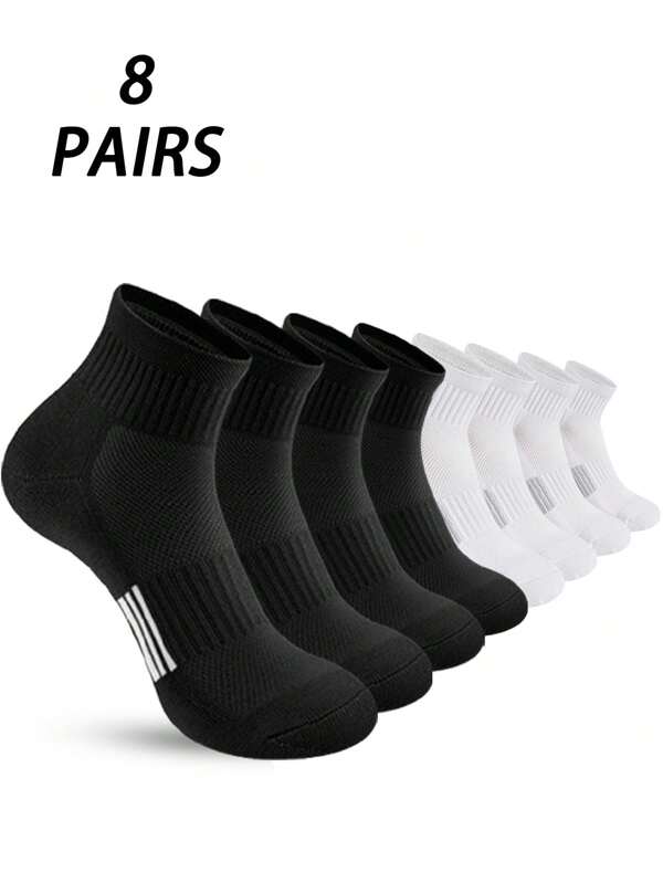 2/5/8 Pairs Men's Sports Socks, White Short Socks, Moisture Wicking Breathable Tennis Badminton Professional Running Basketball Socks, Black, Fall Socks