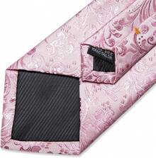 Silk Floral Necktie Set With Tie Clip, Handkerchief & Cufflinks - Solid Pink Floral - View 8