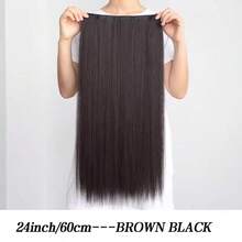 28 英寸长直发合成接发，隐形无缝蓬松夹式假发，女士适用，耐热纤维材质，可加热拉伸 - 彩色 - 查看 15