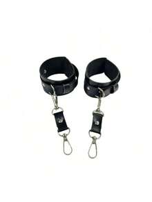 1/2件套真皮性感手铐和脚铐手镯，男女通用角色扮演道具，万圣节 - 黑色 - 查看 14