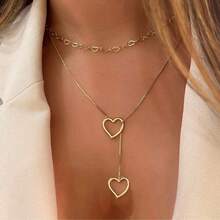 Kit Of 2 Necklaces With Openwork Double Heart Pendant + Openwork Heart Choker, Plated In 925 Silver Or 18K Gold - Vàng - Xem 1