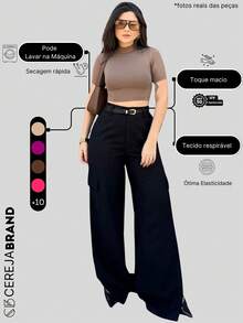 Baby Look Feminine Low-Cut Fernanda T-Shirt Basic Blouse V Fernanda - Rỉ Nâu - Xem 5