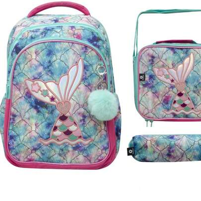 Set de 3 mochilas con estampado de lazo de nailon,mochila grande plegable de alta capacidad y calidad,resistente al agua,multiple bolsillos,adecuada para escolar infantiles y segundaria ,con disenos de Sirena