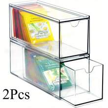 1pc/2pcs Multi-Functional Transparent Acrylic Tea Bag Storage Box - Space-Saving Kitchen And Pantry Tea Bag Organizer Solution, Easy Access Design With Multiple Compartments, Coffee Bean Storage Box, Space-Saving Desk Organizer For Home Office, Ideal For Tea And Coffee Lovers - Multicolor - View 6
