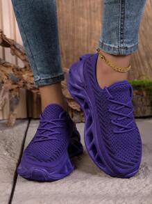 女士时尚防滑透气休闲运动鞋、跑步鞋、户外步行鞋、系带百搭运动休闲鞋 - 紫色 - 查看 8