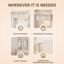 Metalowy drążek napinający do zasłony prysznicowej jest regulowany, drążek podtrzymujący szafę jest teleskopowy i ma antypoślizgową silikonową podstawę, bez konieczności wiercenia. Drążek na zasłonę i drążek do suszenia ubrań nadają się do wielu zastosowań, takich jak łazienki, kuchnie i balkony.