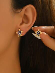 一对珐琅镶嵌可爱海龟耳钉，适合女性在海滩度假和日常生活中佩戴 - 藍色 - 查看 5