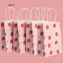 4 pièces/6 pièces Ensemble de sacs-cadeaux à imprimé fraise, convient pour les fêtes de vacances