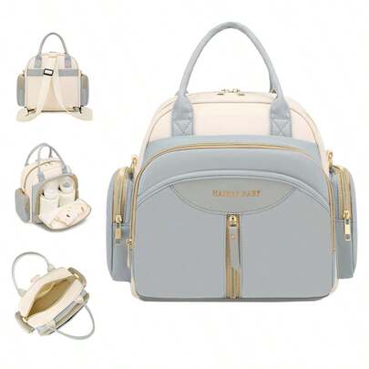 1 pieza Nueva bolsa de pañales de mano pequeña con bloqueo de color y bolsillo aislado, bolsa de enfermería mini de moda para mujeres embarazadas