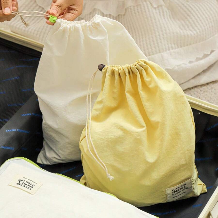 Nylon Waterproof Drawstring Bags, Suitable For Travel, Vacation, Home Use To Organize Clothes, Shoes, Dirty Laundry; Available In Blue, Yellow, White, 2 Sizes Each Color, Waterproof, Dust-Proof, Convenient Drawstring Design