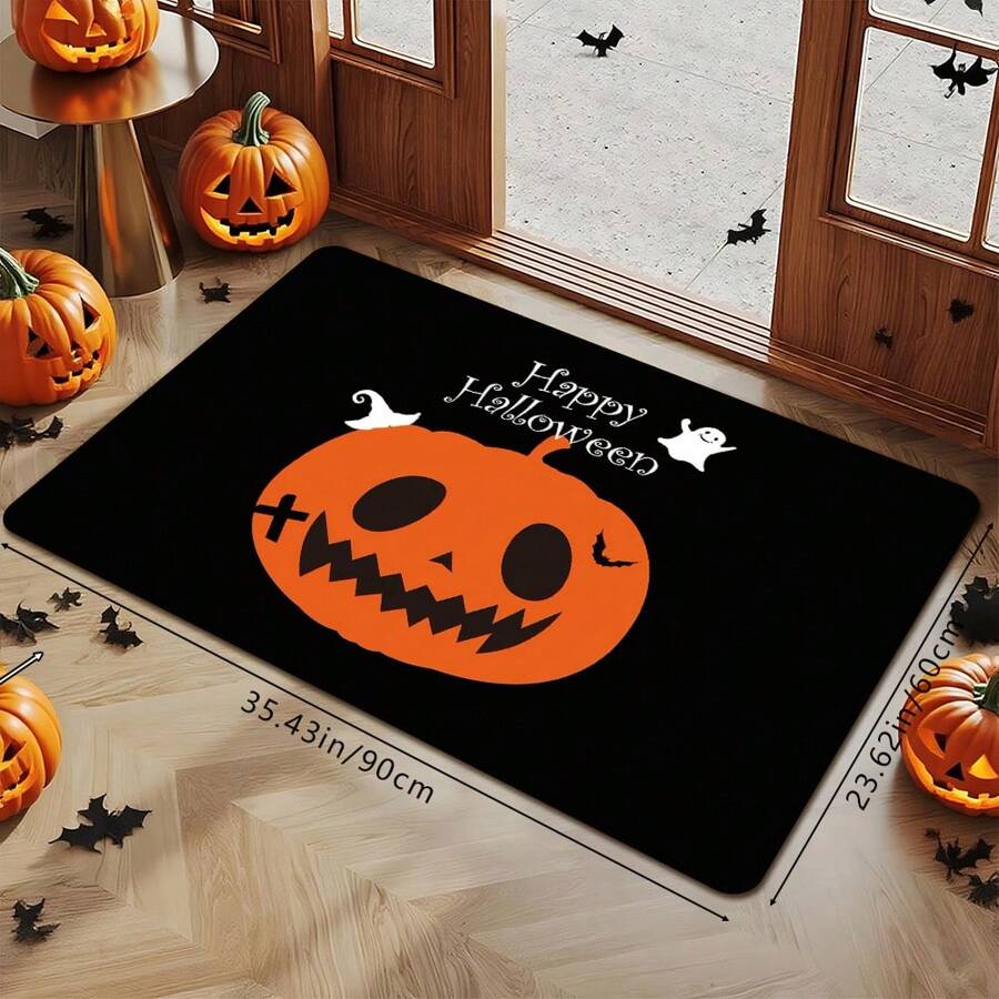 1 Stück Fußmatte mit Kürbis- und Geistermuster, schnelltrocknend, kann von Hand gewaschen, maschinell gewaschen oder chemisch gereinigt werden, saugfähiger Teppich geeignet für Heim, Schlafzimmer, Badezimmer, Küche und Esszimmer Dekoration, gut für Party, Weihnachten, Halloween, Feiertage, Innen- und Außenbereich, Hof Dekoration