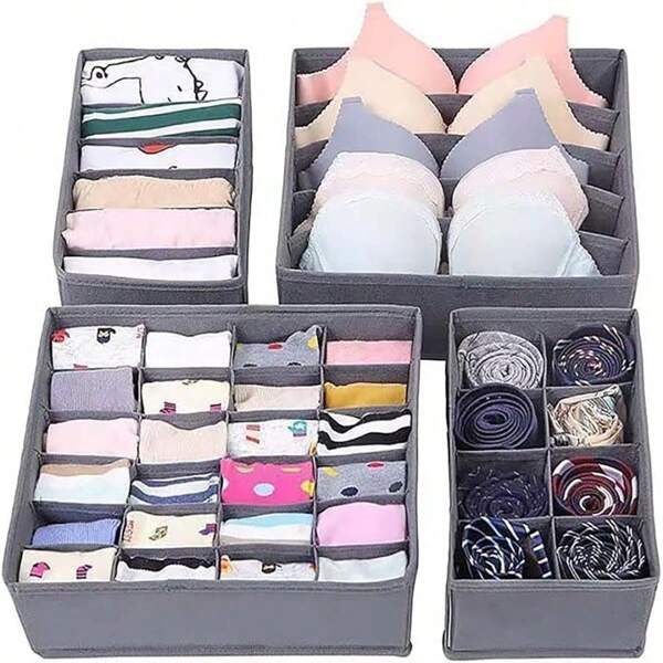 4-Piece Large Capacity Wardrobe Storage Box Set, Socks Underwear Drawer Organizer Dividers, Foldable Fabric Dresser Wardrobe Organizer And Storage Box For Panties Bras Socks Ties