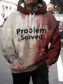 男士休闲连帽卫衣，印有“问题解决者”字样，长袖带口袋，适合户外活动和秋季穿着。 - 彩色 - 查看 1