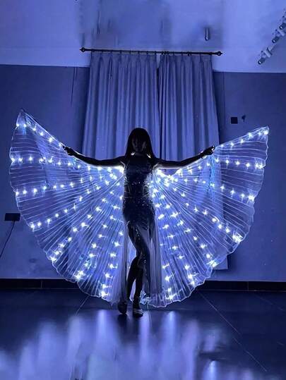 1 st kreativa färgglada LED-ljusande fjärilsdansvingar med pinnar, färgglada festdansscenframträdande belysningsrekvisita lysande kappor, magdans. För scenframträdanden, festgåvor, scendekorationer, högtidsdekorationer, rumsdekorationer, heminredning, temafestdekorationer, jul- och alla hjärtans dag-dekorationer (batterier ingår ej).