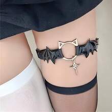 1 件亚文化朋克暗黑之翼骷髅心形腿袜带，可调节弹性 Y2K 坏蛋性感腿环 - 彩色 - 查看 11