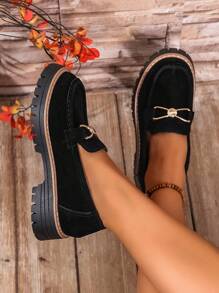 女士秋季新款蝴蝶结厚底厚底乐福鞋，时尚百搭休闲鞋