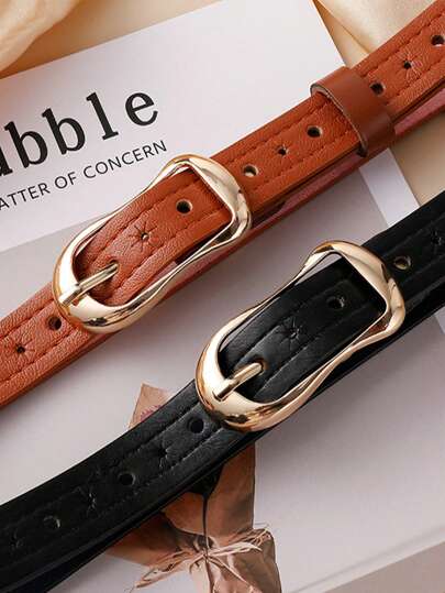 Cinto jeans casual de 1 peça, estilo coreano, cinto jeans feminino, moda decorativa, retrô, simples, versátil, cor sólida, couro sintético, outono, Halloween