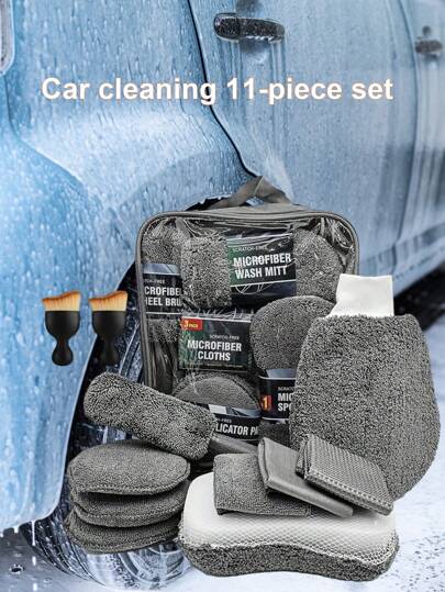 11pcs Premium Microfiber Car Wash & Detailing Kit - Includes Tire Brush, Scratch Repair Pads, Fine Sponge, Cleaning Gloves, Applicator Pads, Etc. High-Quality Interior & Exterior Car Care Tools, Gentle On Paint, Durable & Reusable, Essential Car Cleaning Supplies, Soft Cleaning Gloves, Car Cleaning Products