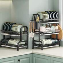 2026 Three-Tier Space-Saving Kitchen Countertop Cutlery Rack, Metal Kitchen Countertop Storage Rack And Shelf With Cutting Board, Large-Capacity Cutlery Drainer, Ideal For Storing Cutlery, Knives, Spoons, And Forks, Black - Black - View 6