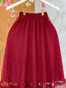 Ruffle Tulle Skirt With Polka Dots And Loose Evangelical Godet - Burgundy - View 4