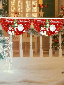 1pc Christmas Bunting Fan Flag, Watercolor Snowman Xmas Tree Design Bunting Flag,Polyester Fabric Fan-Shaped Flag, Christmas Snowman Santa Half Fan Banner Xmas Party Decoration, Christmas Decorations For Home 2025, Christmas Outside Garden Patio Decor - Multicolor - View 7