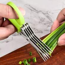 1pc Stainless Steel Multi-Layer Scissors With Cleaning Brush, Kitchen Shears, Multi-Functional Scissors For Scallions, Cilantro, Leaves, Seaweed, Nori, 3/5 Layer Shredding Scissors, Household Vegetable Scissors - Green - View 2
