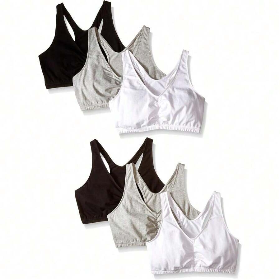 Women's Adjustable Shirred Front Racerback Sports Bra, Multi Pack Options