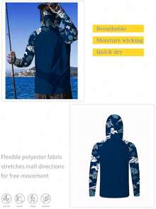 Fishing Shirts Men Long Sleeve Mask Hooded Quick-Drying Fishing Clothes - Blue - View 3