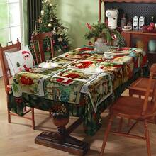 1pc Rectangular Tablecloth, Fresh Winter Theme Tablecloth | Christmas Season Healing Dining Table, Party Atmosphere Setter, Suitable For Daily Home Living Room Dining Room, Outdoor Picnic, Theme Events, Lightweight And Washable, Can Be Used Indoors/Outdoors