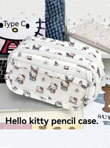 Sanrio 1 PC Genuine Sanrio Hello Kitty Pencil Case - Cute Canvas Large Capacity Organizer With Zipper Closure, Stylish For Daily Office Supplies, Large Capacity Case | Charming Aesthetic | Quality Zipper Feature, Cute Pencil Case , Back To School Gifts